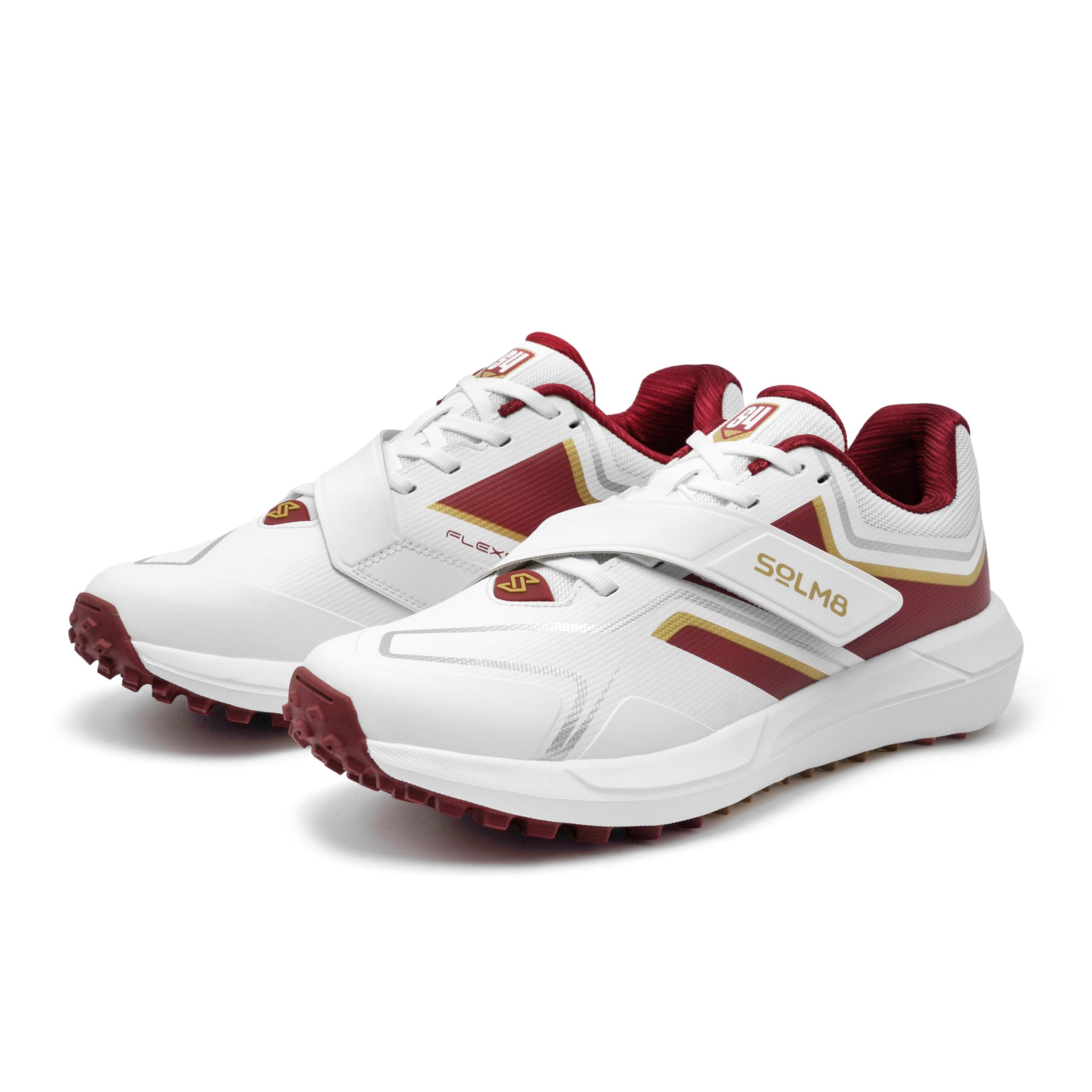 SOLM8 - Zapatos de críquet para hombre con picos de goma con plantilla de gel, calzado de rendimiento completo para césped y césped (disponible en azul, naranja y rosa azul marino)
