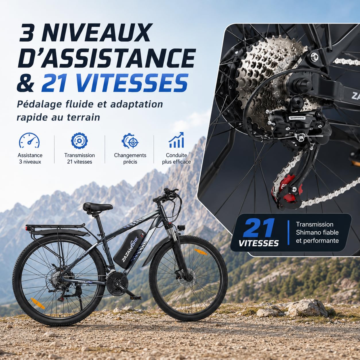 TIGUOWISH C29PRO Vélo Électrique Adulte,Batterie Amovible 48V Moteur Tout-Terrain,VTT 21 Vitesses,Freins à Disques Sécurisés,Écran LCD Intelligent,Éclairage LED Haute Luminosité