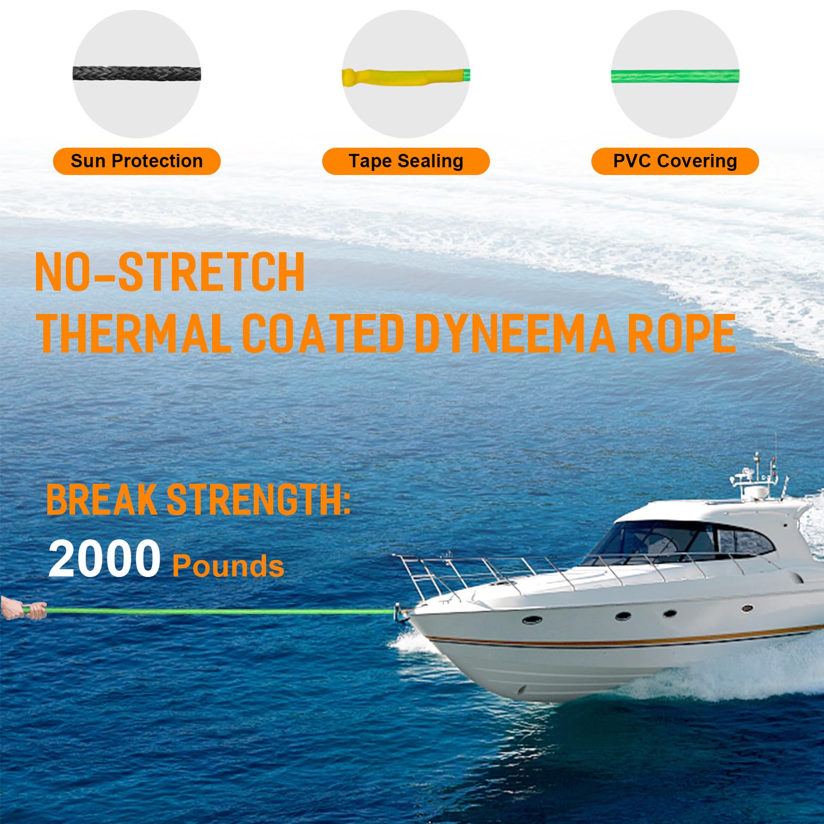 Obcursco 22,9 m Wakeboard-Seil, 4 Abschnitte Dyneema Wassersportseil mit EVA-Griff für Wakeboard, Wasserski und Knieboard