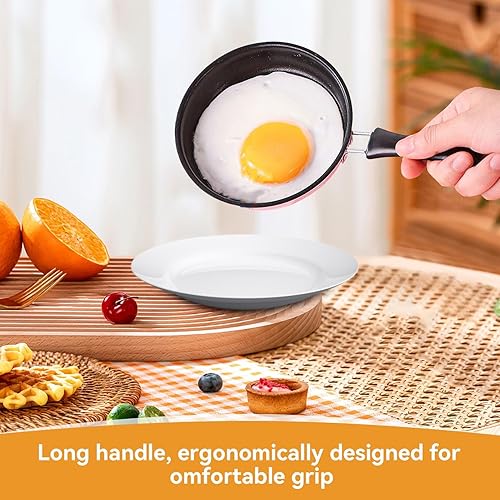 Miniatura 4 de Sartén para huevos de 4.7 pulgadas, sartén redonda antiadherente para tortilla con asa, pequeña sartén portátil para tortilla para el hogar, cocina,