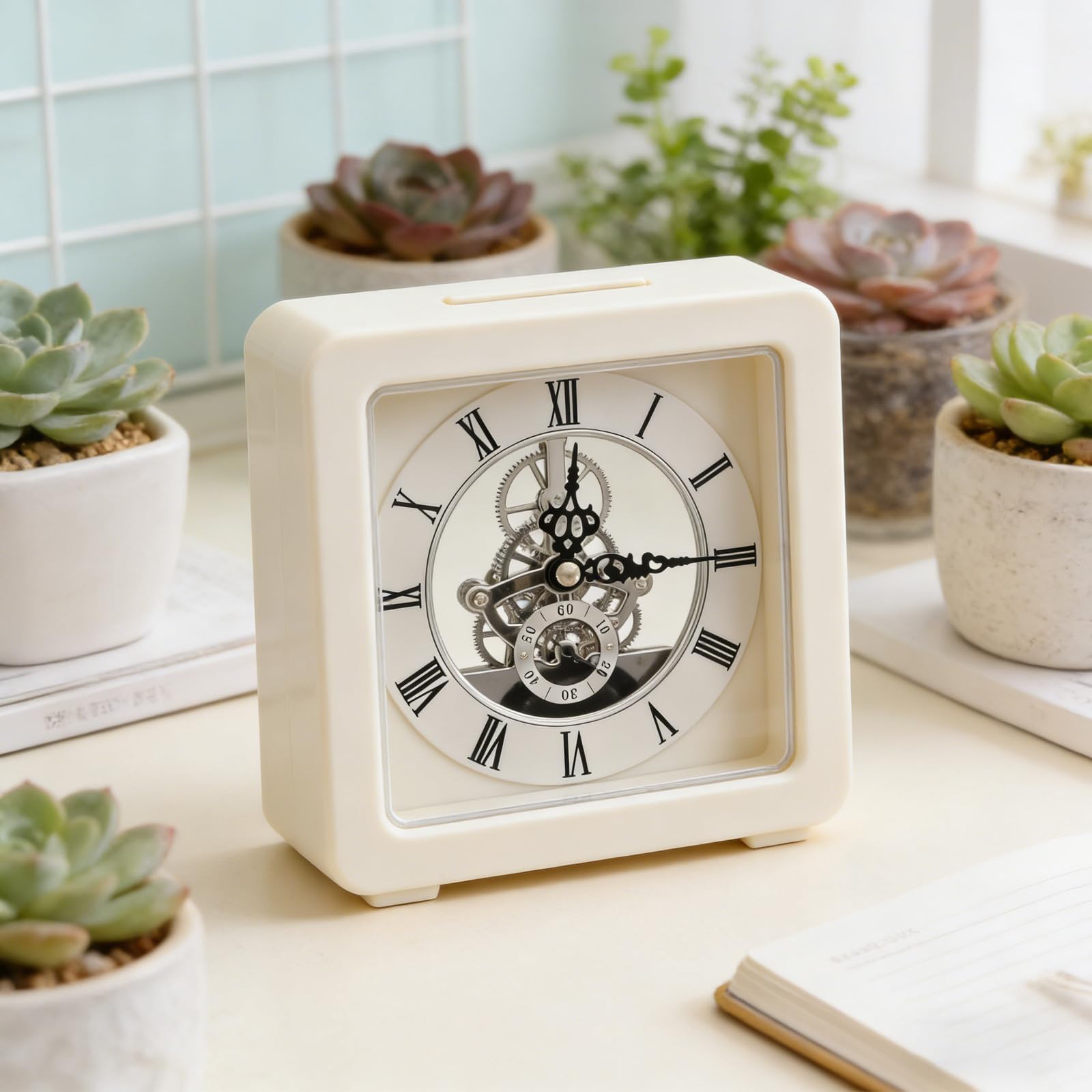 Holibanna Rundes Quarz-Skelettuhrwerk mit römischen Ziffern – Miniatureinsätze – Einbau-Uhrwerk für DIY-Dekorations- und Tischuhren (8,6 cm)