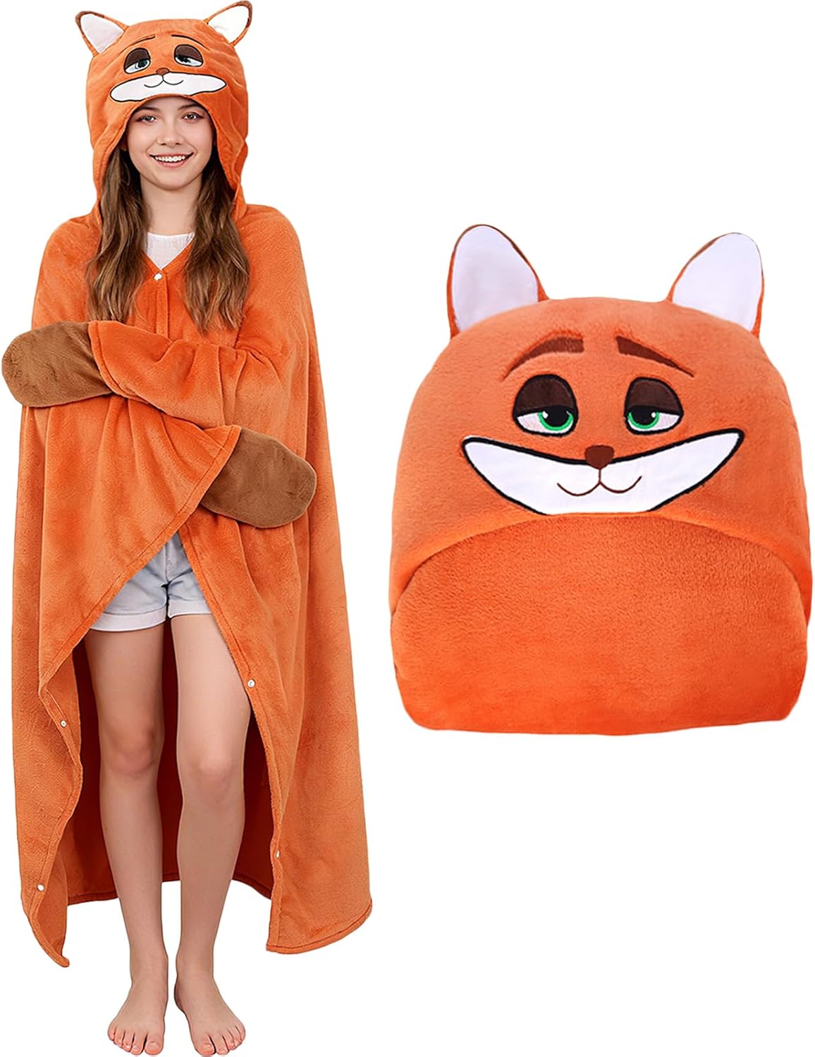 Wearable Blanket Hoodie- Super Soft Fox Blanket Hooded Women Men, Perfect Animal Fox Gifts for Adults Birthday Festival Holiday