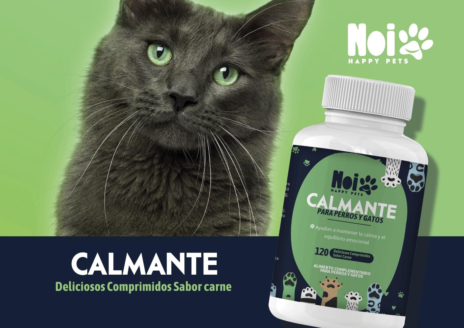 Calmante Natural para Perros y Gatos. Comprimidos de Sabor a Carne. Alivia Estrés y Ansiedad. Ingredientes Naturales Seguros. Mejora el Bienestar Emocional de Mascotas