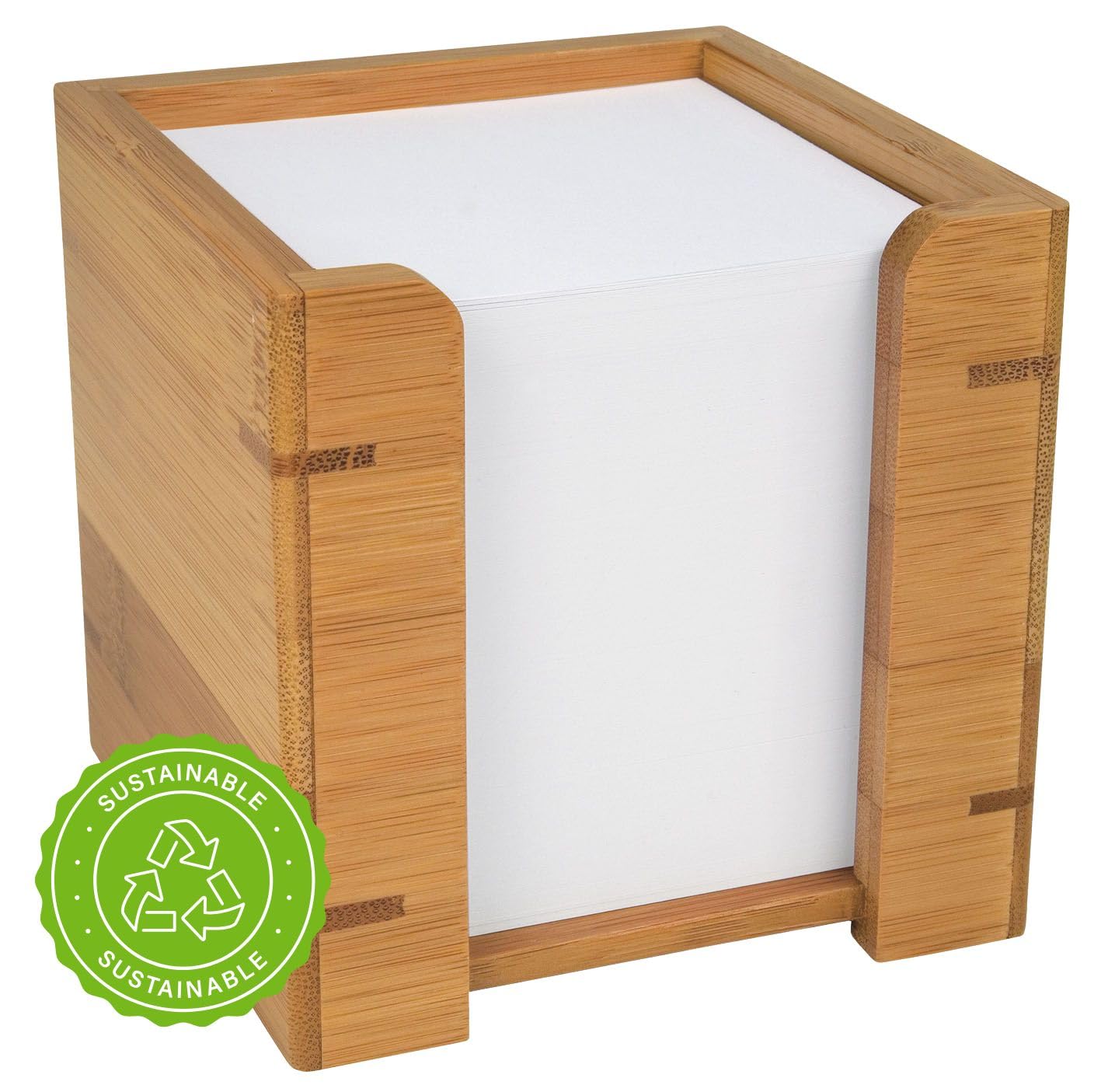 Wedo 61707 Zettelbox Bambus, inkl. 900 Blatt Papier 9 x 9 cm, im Geschenkkarton, braun