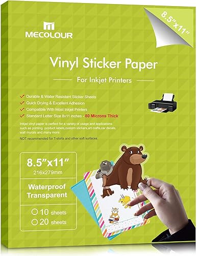 Miniatura 8 de MECOLOUR Papel adhesivo translúcido de vinilo imprimible de alta calidad, impermeable, se seca rápidamente colores vivos, mantiene bien la tinta,