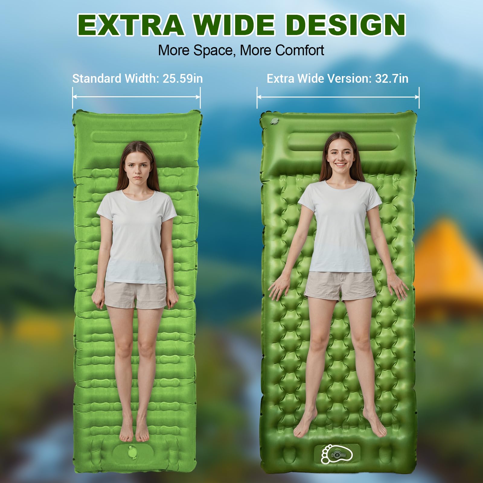 JATEKA Materassino Campeggio Singolo Gonfiabile Extra Largo 83cm, con Cuscino Integrato 16cm, Ultra Leggero e Pieghevole, Materasso Gonfiabile con Pompa a Pedale, per Trekking e Viaggi, Blu e Verde - 3