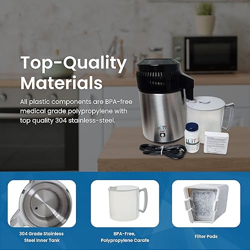 Miniatura 2 de H2o Labs El mejor modelo de su clase 100SS - Destilador de agua para encimera de acero inoxidable de 1 galón con jarra de polipropileno resistente a