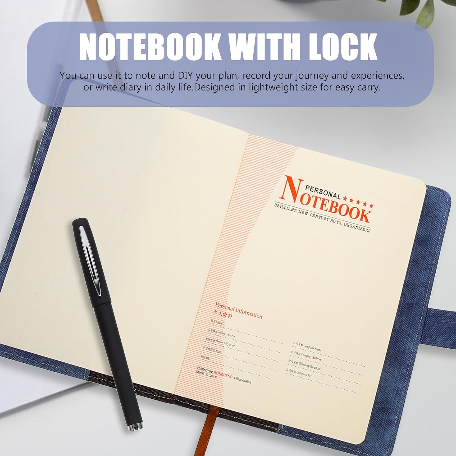MOLUCKFU Vintage Lockable Diary Notebook for Women, Thick Password-protected Journal with Combination Lock, Blue Hardcover Notebook for Secure Personal Writing and Travel
