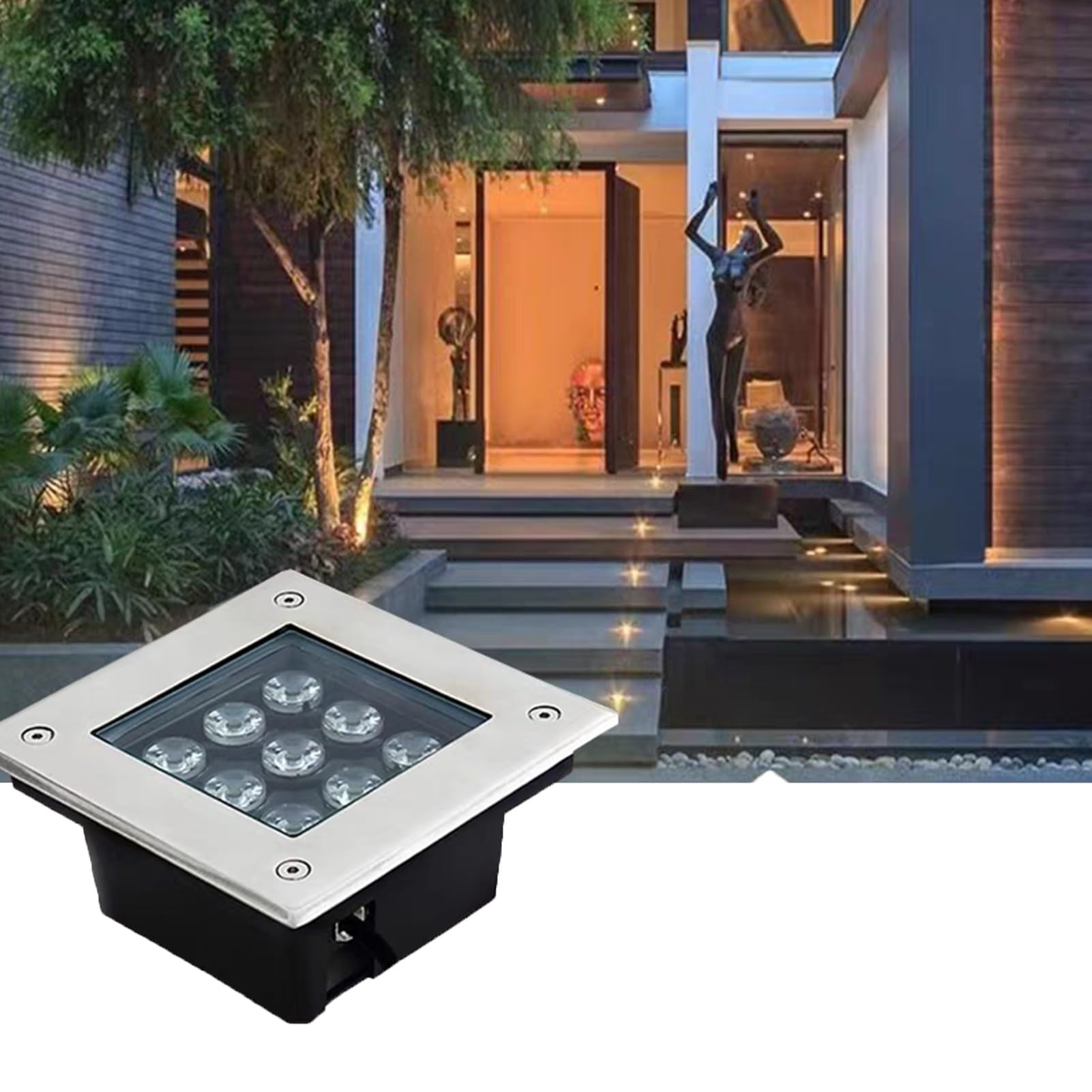 Lampadaire LED basse tension encastré extérieur 12 V spot de sol carré