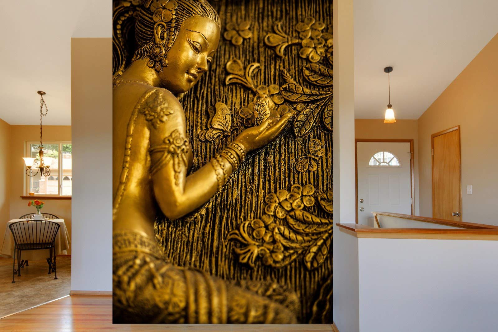 999Store 3D Print Latest Door Living Room Bed Room Home Hall Wall Stickers Sheet roll Floral Flower Golden Flowers and Lady Mural Walpaper Paper (Vinyl Self Adhesive 24X36 Inches) NonW230918 (B07R4FFLX1) Amazon Price History, Amazon Price Tracker
