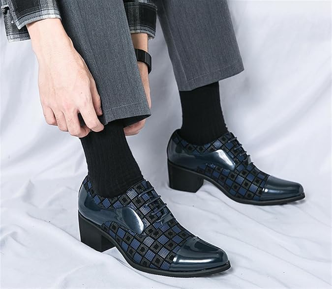 Men's Patterned Patent Leather Lace Up Chunky Heel Dress Oxford Shoes Comfortable Patckwork Cap Pointed Toe Derby Shoes for Party Wedding Formal Event Office Business Work