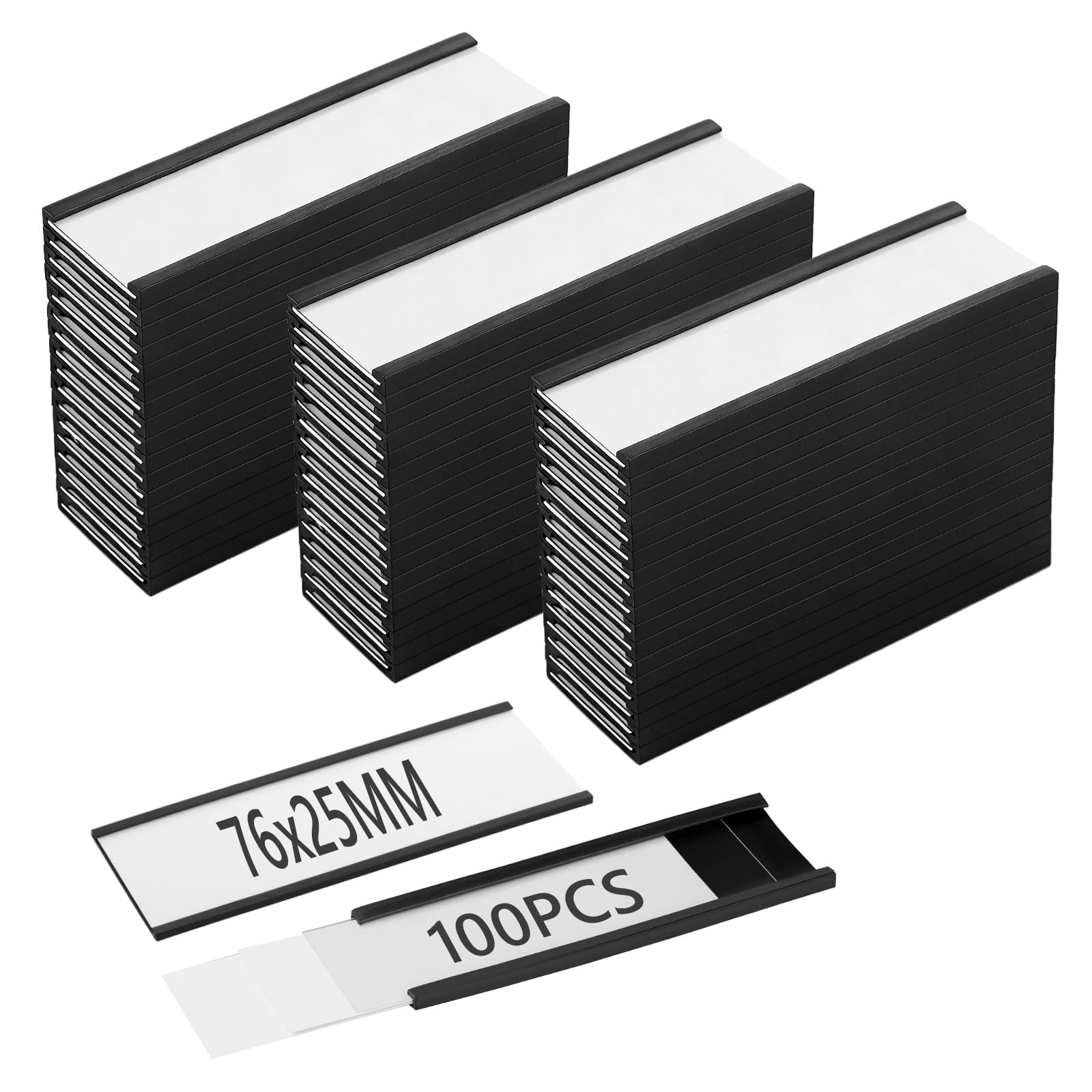 Swylexn 100Pcs Magnetic Labels Holder, 76x25mm Magnetic Tool Box Labels, Removable Label Holder, Reusable Magnetic Sheet, Clear Magnetic Stickers for Storage Boxes, Shelf, Price Tags