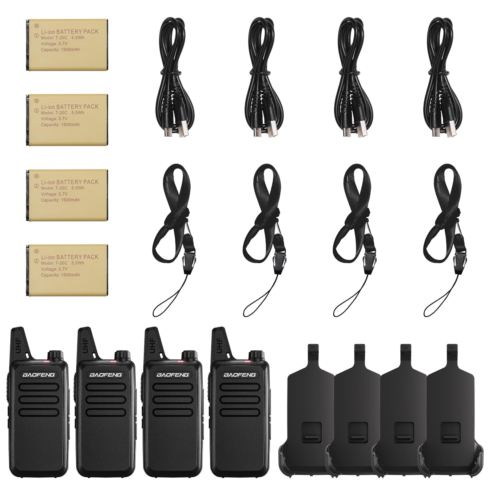 BAOFENG T22 PMR446 Talkie-walkie, Professionnelle 16 canaux bidirectionnelle Radio, 1500 mAh Batterie, Talkie-walkie Rechargeable Portable, pour hôtels et Restaurants (Lot de 4)