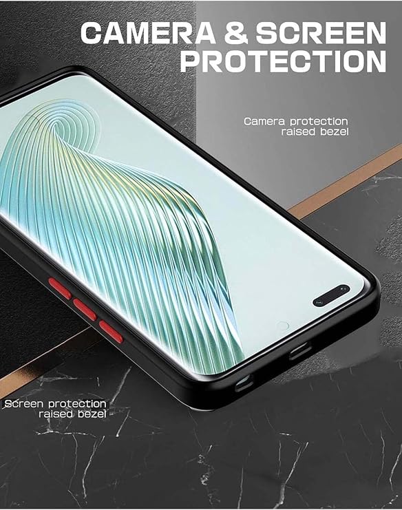 CONSTRAIN - Honor 400 Pro ile uyumlu Kılıf Standlı Kamera Korumalı Kenarları Renkli Yüzüklü Sert Silikon Kapak - Siyah
