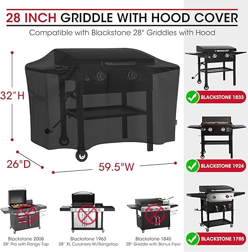 Miniatura 2 de Unicook 5483 Cubierta de parrilla para Blackstone de 28 pulgadas con capucha, cubierta de parrilla de gas resistente al agua, protección para todo