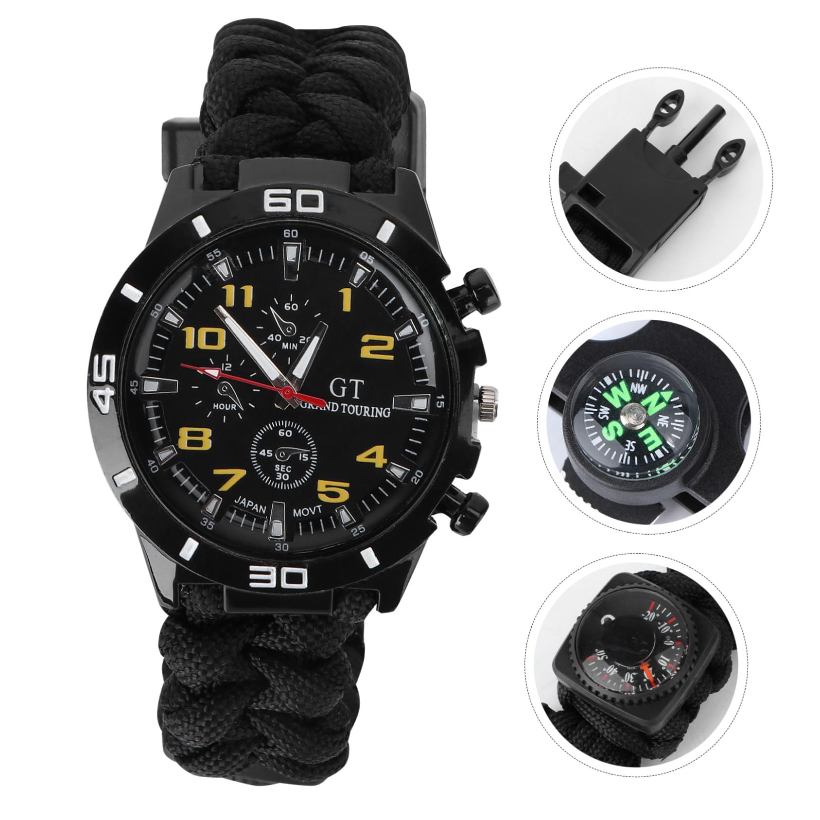 PACKOVE 3 Pezzi 3 1 Orologio Con Cinturino in Cordino Orologio Da Alpinismo 3 in 1 Con Bussola Da Esterno Orologi Da Corsa Della Bussola Cinghia Multifunzione
