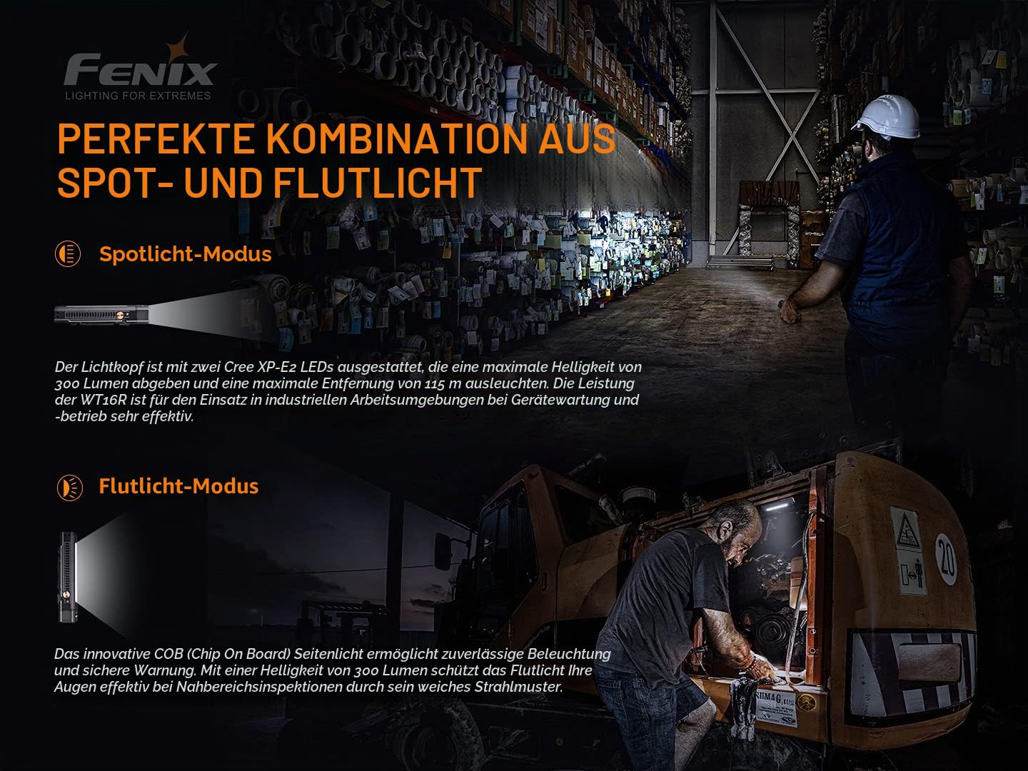 fenix Wt16r Magnetische wiederaufladbare Arbeitsleuchte mit Seitenflutlicht