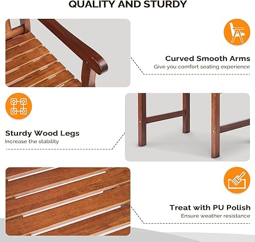 Miniatura 7 de VINGLI Sillas de comedor al aire libre, sillas de patio de madera resistente de 330 libras con respaldo cómodo, sillas de comedor de madera maciza,