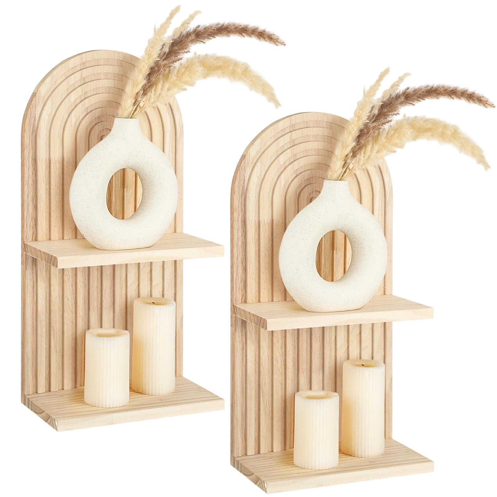 Geetery 2 Pcs Arch Wood Floating Shelf Mid Century Rainbow Wall Shelves Modern Boho Wall Shelf Retro Mounted Wood Arch Decor for Bedroom Living Room Classroom Bathroom Display(2 Tier)