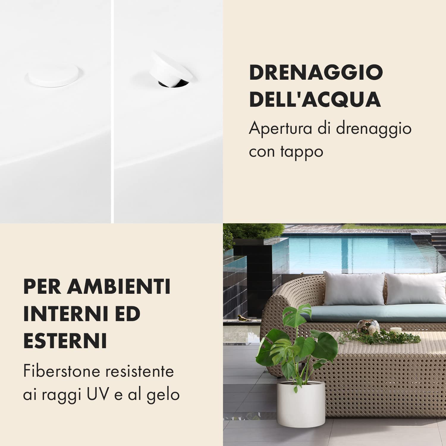Fox & Fern Vaso per piante, grandi vasi per interni ed esterni, resistente ai raggi UV e al gelo, con tappo di drenaggio, in fibra, grandi vasi da interni per piante e fiori, vaso singolo