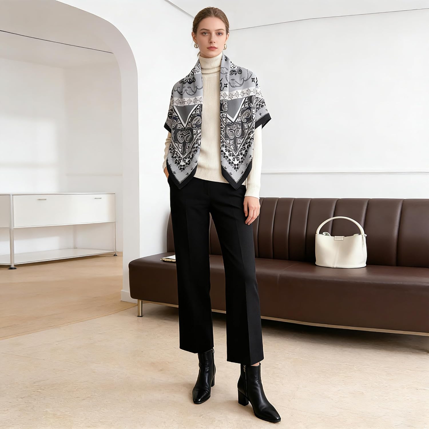 35" Head Scarf Large Square Scarf Like Cotton Hairscarf Fashion Scarves Bandana Night Sleeping Wraps for Women B01 - Image 3