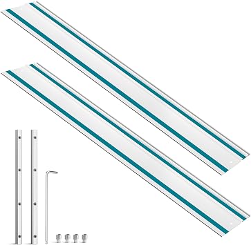 194368-5 110 Inch Track Saw Guide Rail Compatible with Makita & Festool, Pre-Installed Splinter Guard, Includes 2 Connectors, High Precision Aluminum Straight Cutting Rail,