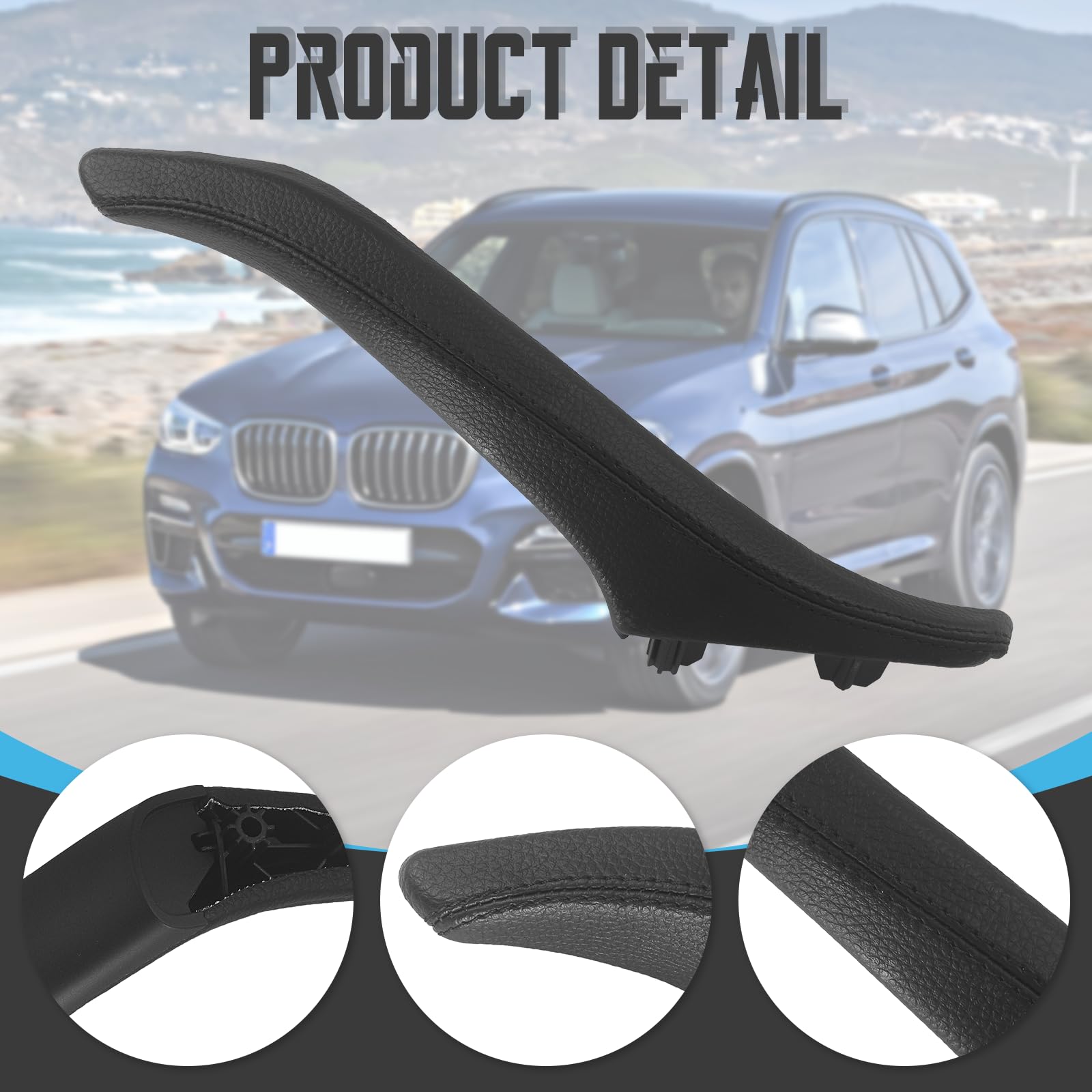 1 Stück Leder-Seitentürgriff BMW 5er-Serie, Türgriff Innen Rechts für 5er F10 F11 F18 51417225852 Rechts Auto Innen Beifahrertür Leder Zuggriff (schwarz)