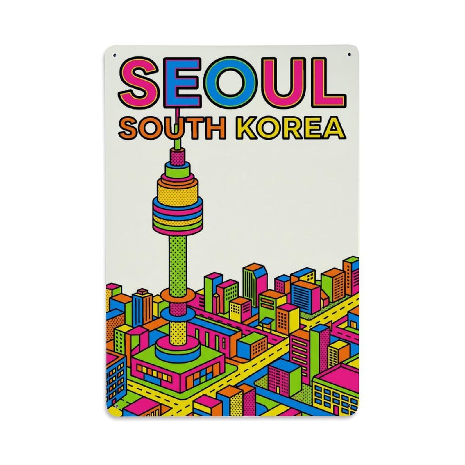 Metal Tin Sign Vintage Travel Seoul South Korea Tower