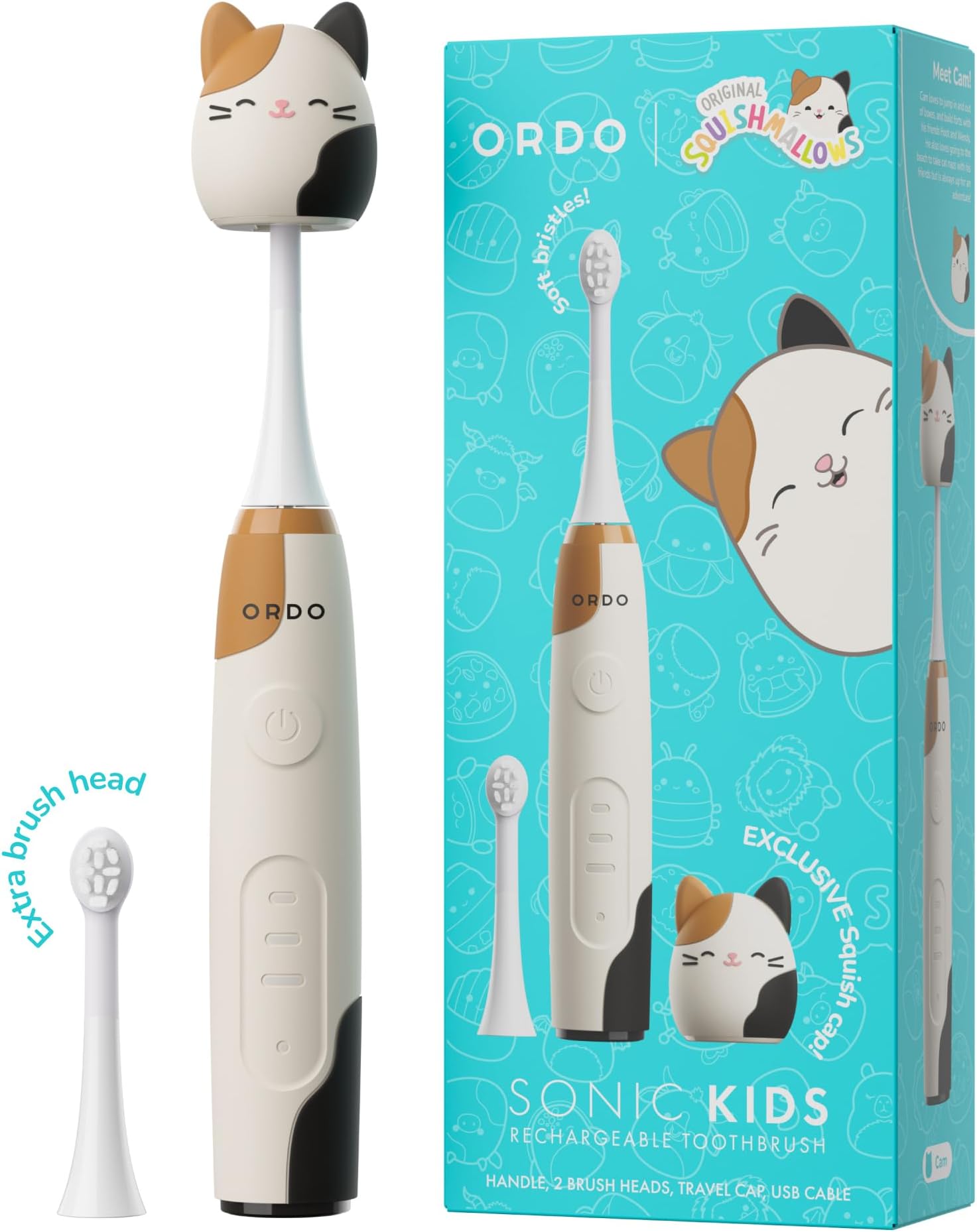 – Squishmallows Electric Toothbrush, Sonic Toothbrushes for Kids, Rechargeable, 3 Brushing Modes, Over 5 Weeks Battery Life Extra Brush Head Included, Gift for Kids Aged 4 Years and Up, Cam