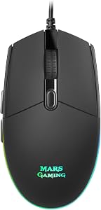 Mars Gaming MMG, Mouse Gaming Compatto 3200 DPI RGB Flow, Switch Meccanici HUANO, Design Leggero Antiscivolo, 6 Pulsanti, Windows/Linux/Mac/PS4/PS5/XBOX ONE/XBOX SERIES X-S, Nero