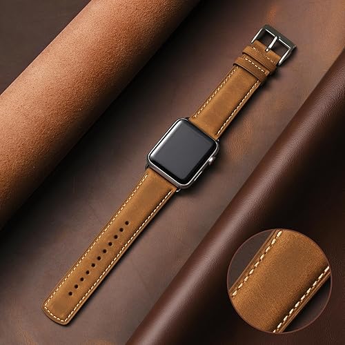Miniatura 10 de SUNFWR Correas de cuero compatibles con Apple Watch Band 1.929 in 1.772 in 1.732 in 1.654 in para hombres y mujeres, correa de repuesto de cuero
