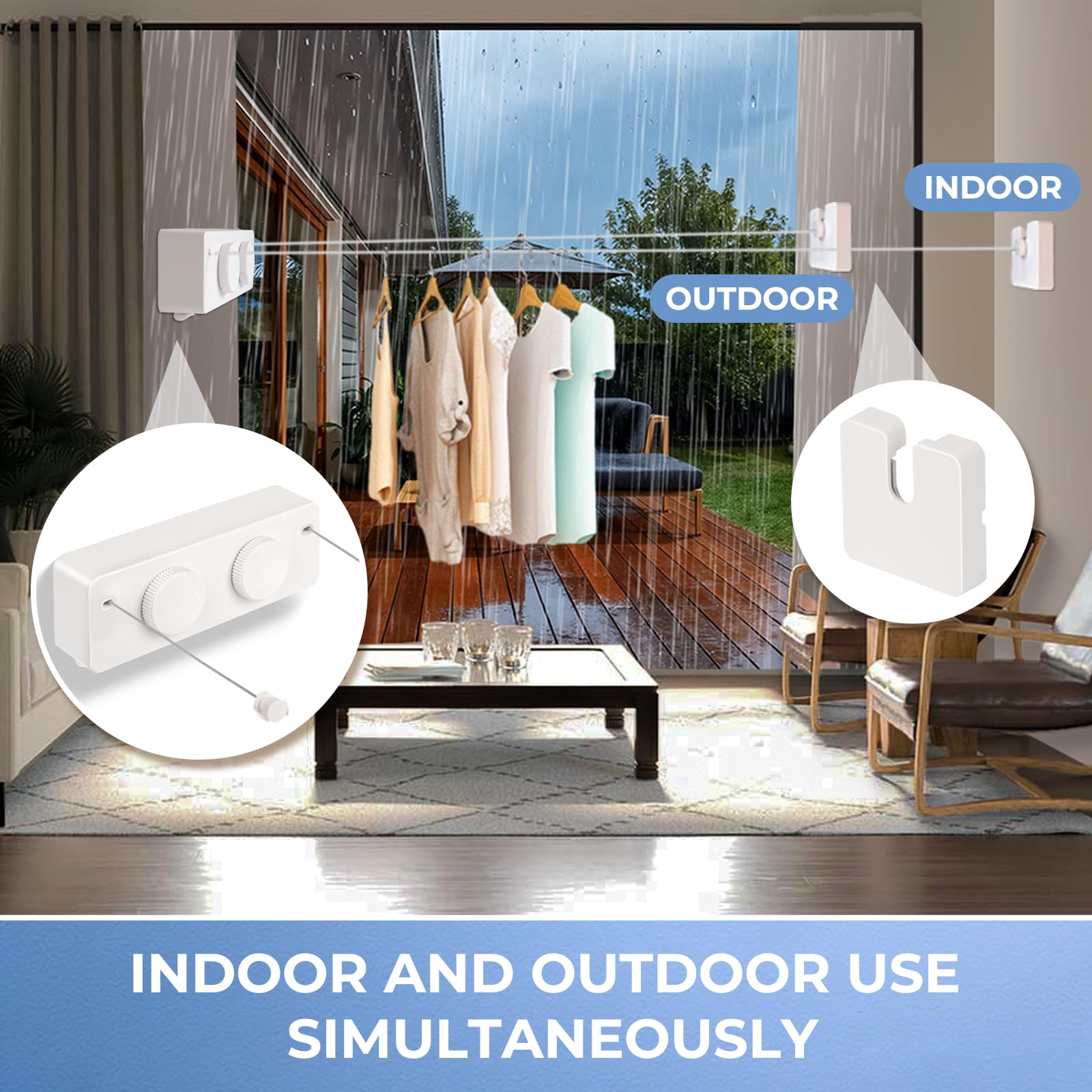 Tendedero De Ropa para Apartamen Corde à linge rétractable pour intérieur ou extérieur en acier inoxydable 304 - Convient pour les camping-cars, les voyages et les appartements - 4,2 m