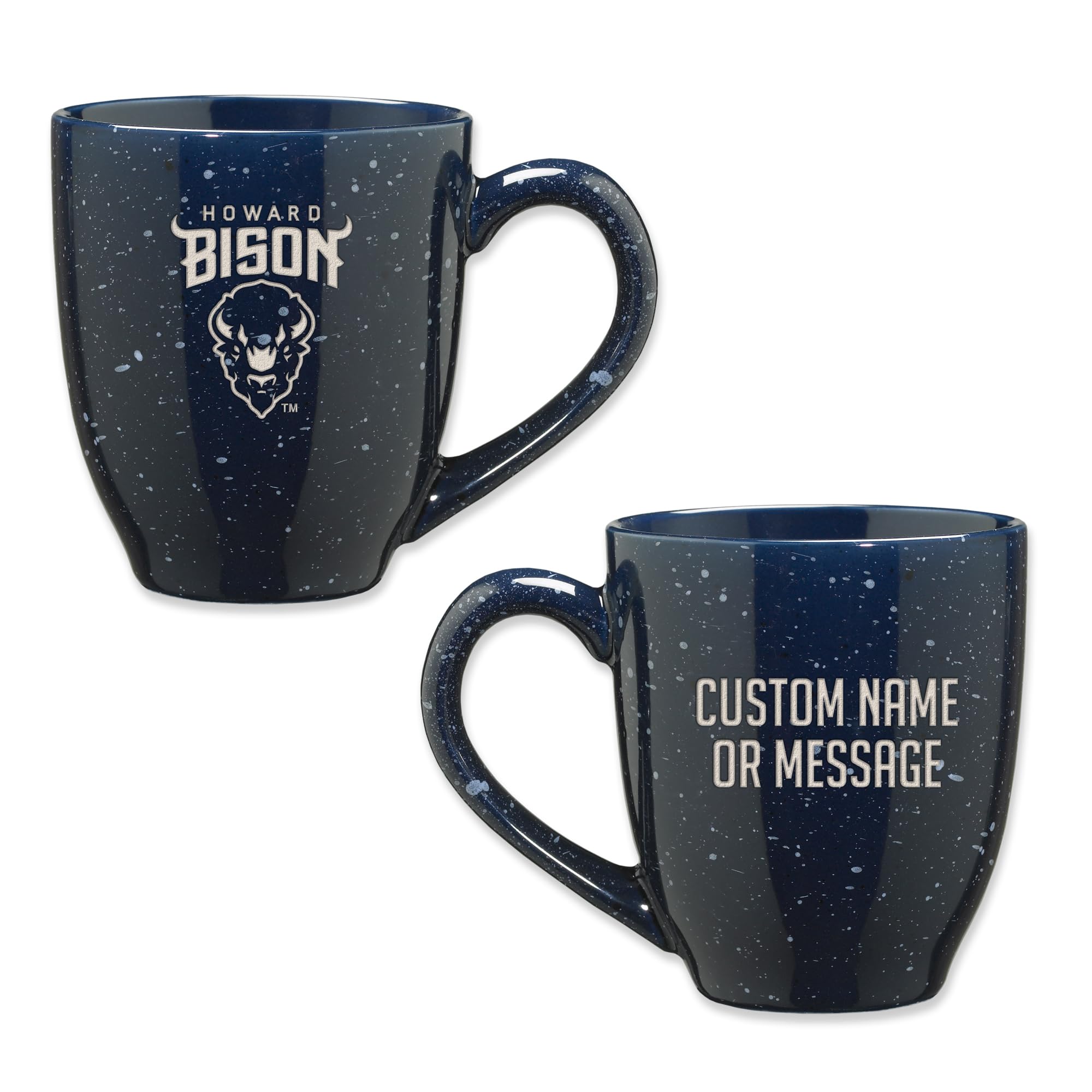 Rico Industries NCAA Howard Bison Navy Blue Personalized 16 oz Team Color Laser Engraved Speckled Ceramic Coffee Mug