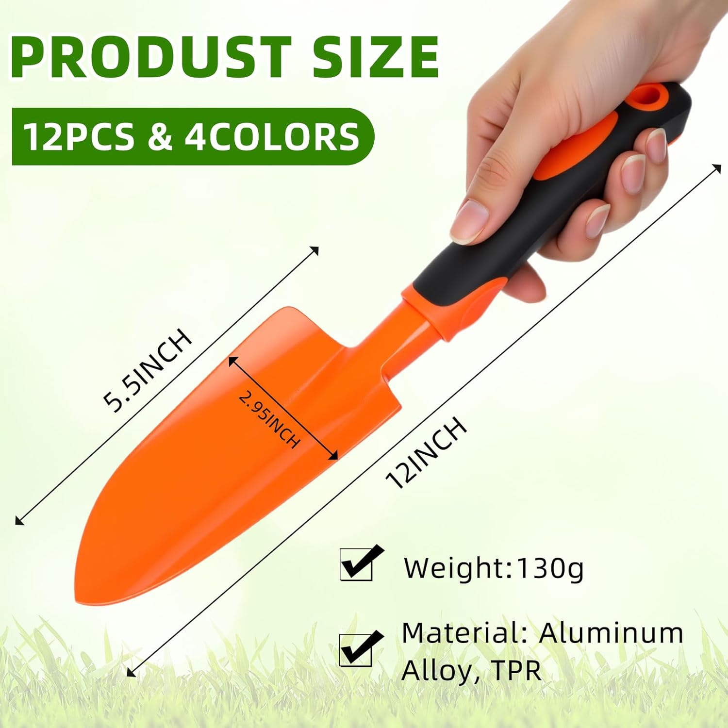 12 Pcs Garden Shovel Aluminum Alloy Heavy Duty Trowel Small Digging Shovels Metal Hand Trowel Spade with Soft Handle for Garden Lawn Yard Planting Tool (Wide Shovel,Multicolor)