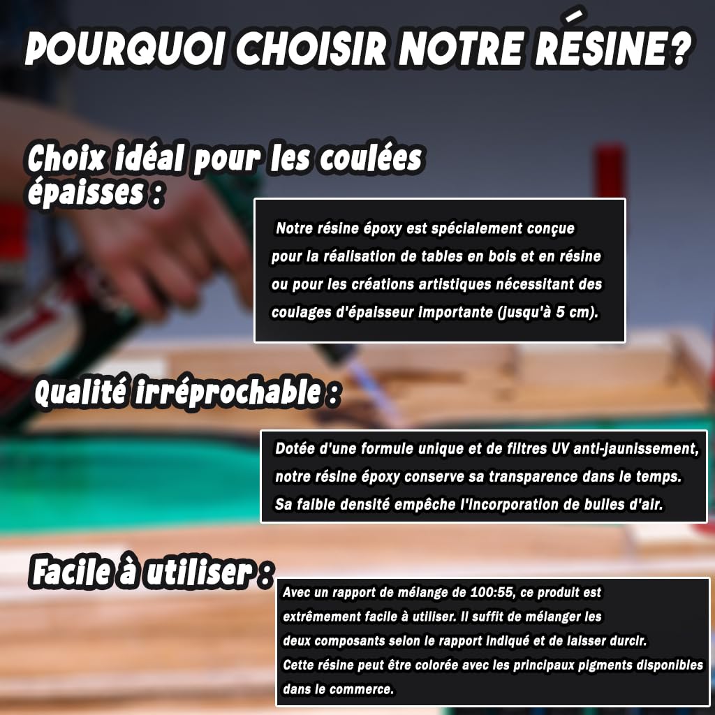 Resin Pro EPOXYTABLE 5 RÉSINE ÉPOXY Pour Création de Table Rivière, Coulage 5cm, Stratification, Bricolage, et Autres Créations Artistiques et Artisanales (3,1 Kg)