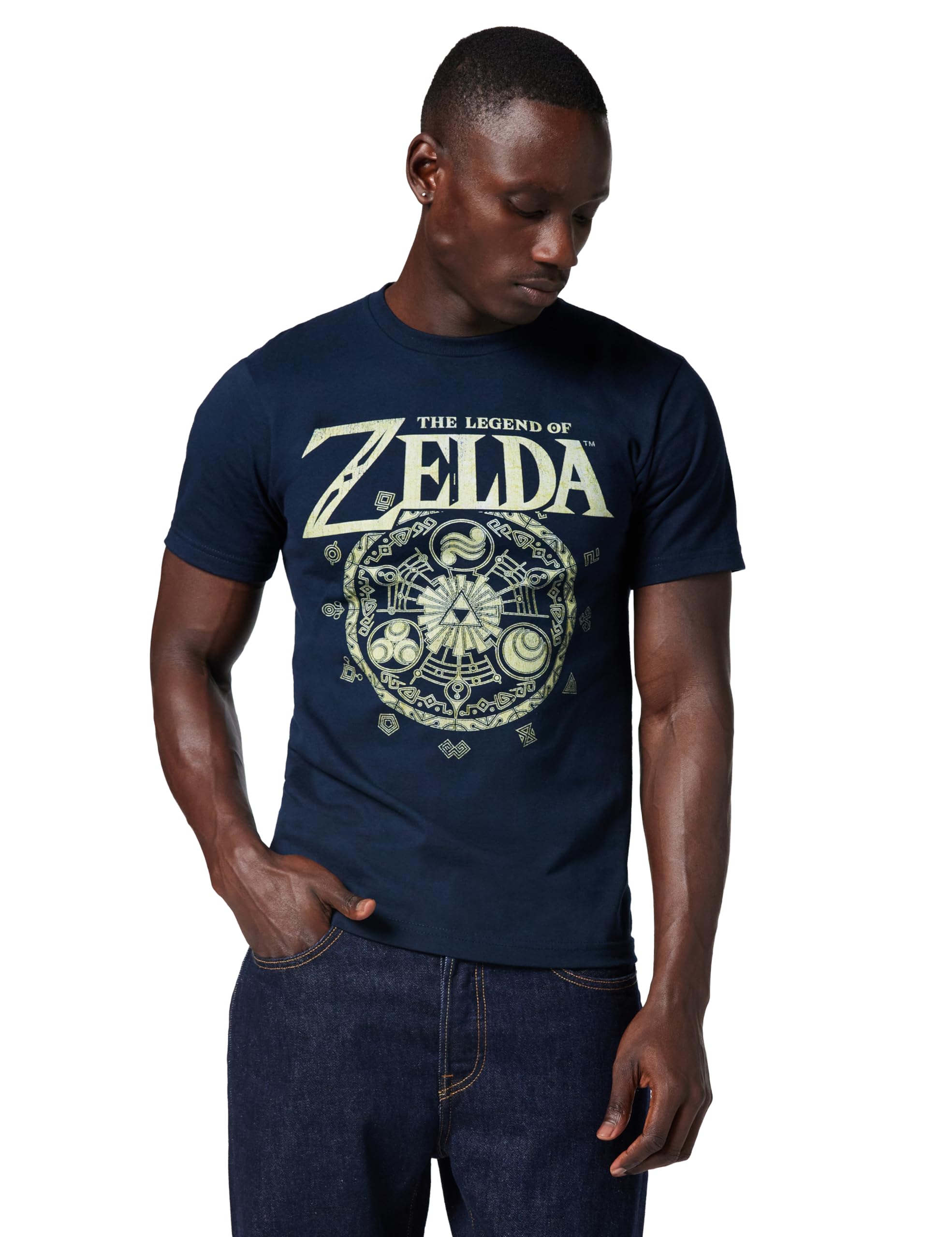 Nintendo Men's Legend of Zelda Symbolic Circle T-Shirt, Navy Blue, XXL