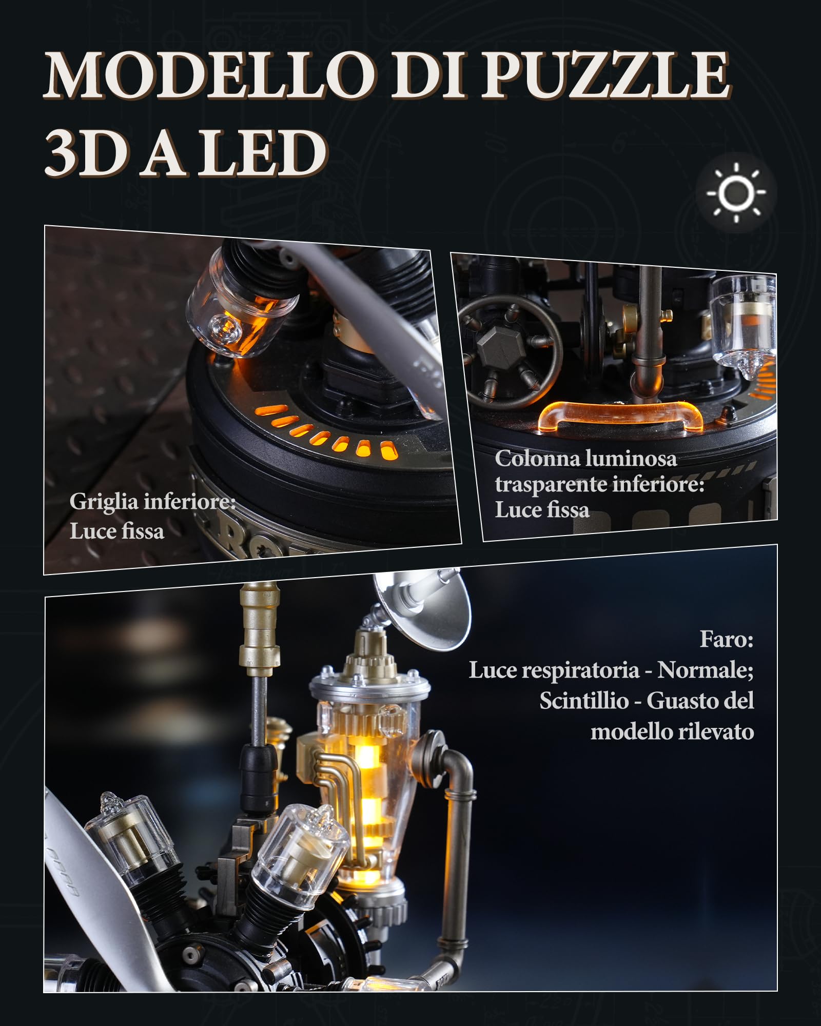 ROKR Puzzle 3D Modello di Assemblaggio Meccanico Elicottero rotante, Modellismo da Costruire Adulti Plastica Metallo, Città Industriale dei Regali Artigianali Fai da Te (Rotating Helicopter)