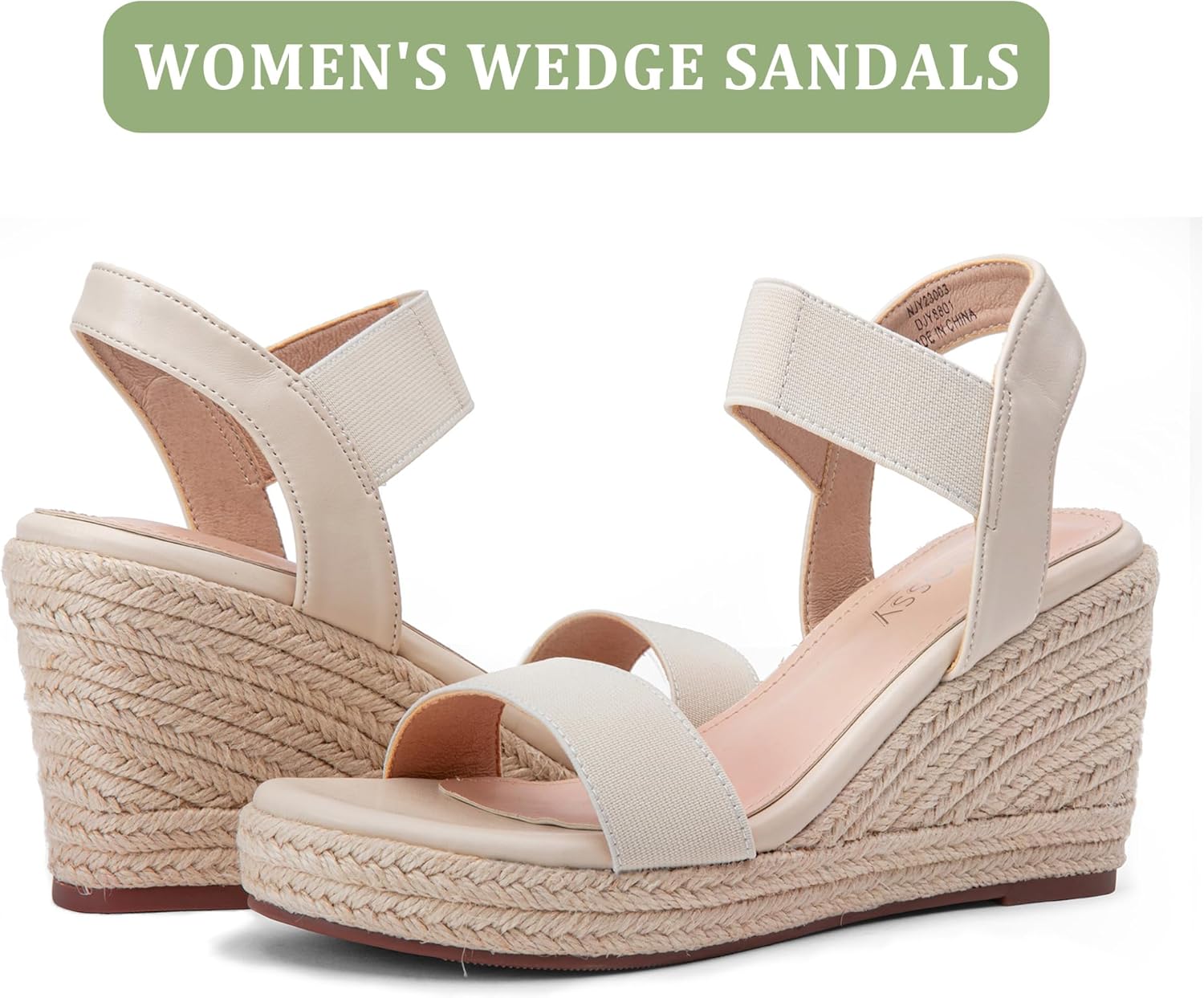 Jeossy Women's Wedge Platform Black Sandals, Espadrille Comfort Elastic Ankle Strap 8801 Sandals - Image 7