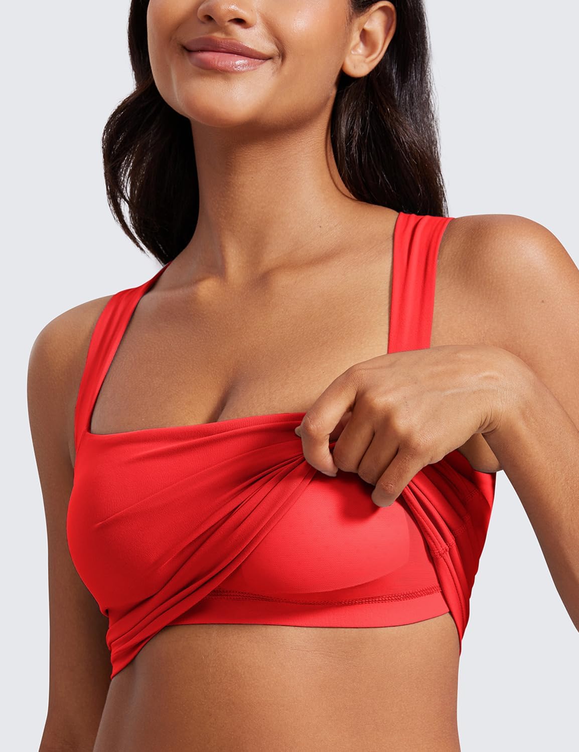 CRZ YOGA Butterluxe Womens Longline Square Neck Sports Bras - Basic Crop Tank Yoga Workout Tops with Built in Pads - Image 4