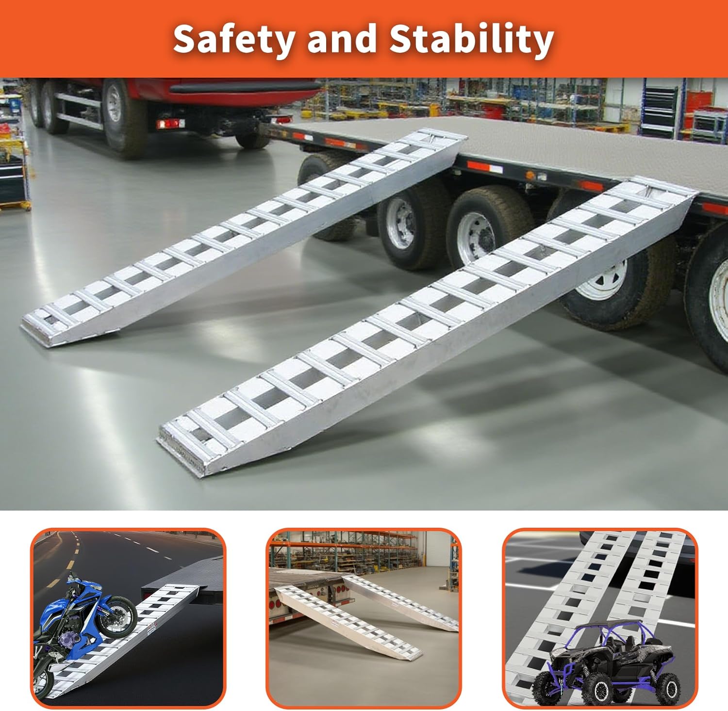 labwork 60 inch X 12 inch Aluminum Ramps Trailer Ramps 6000LBS Hook Ramp Attachment End