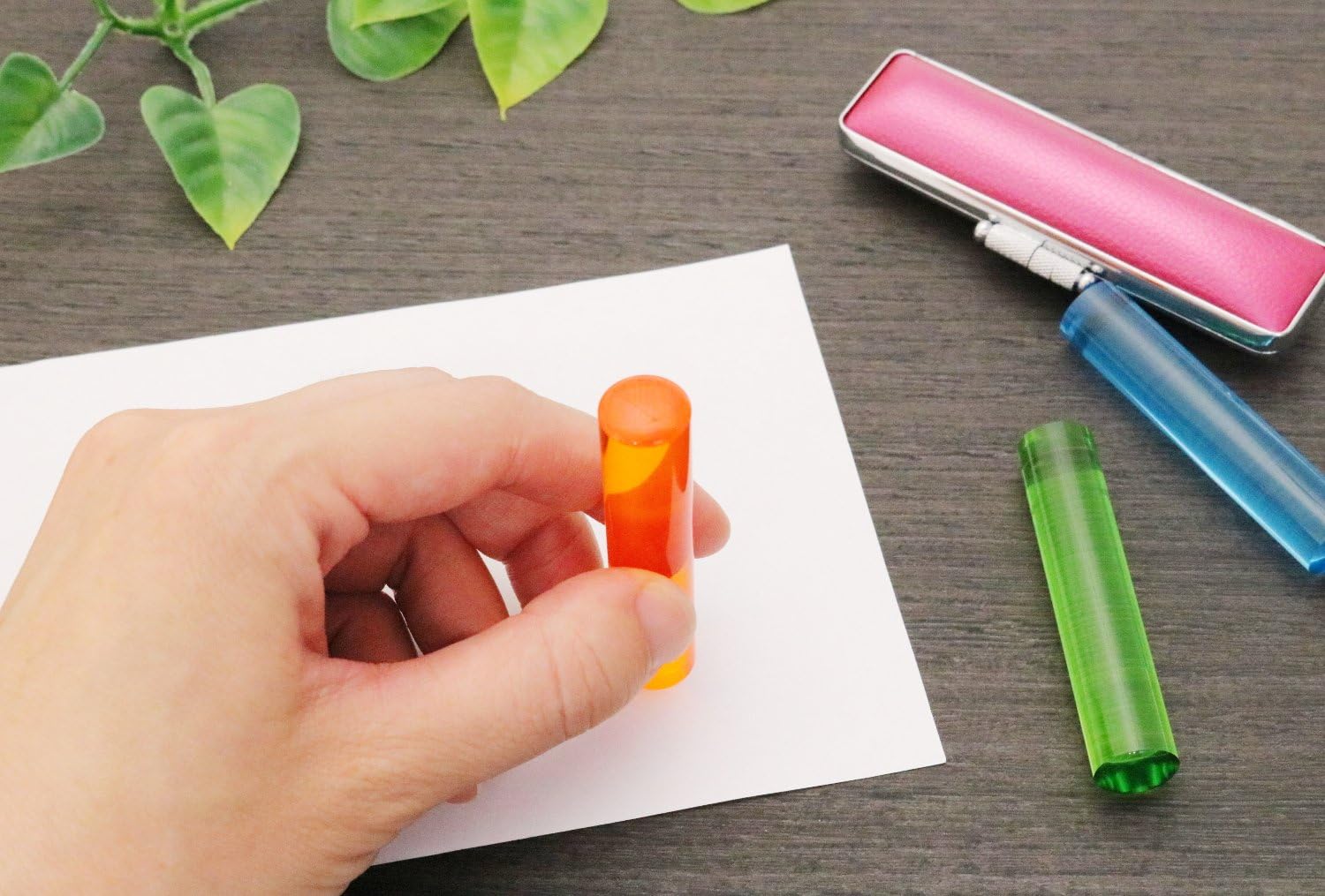 Hatamasa Hanko Ready-made Approved Seal Clear Glass Tangerine Round 0.5 in (12 mm) Incense