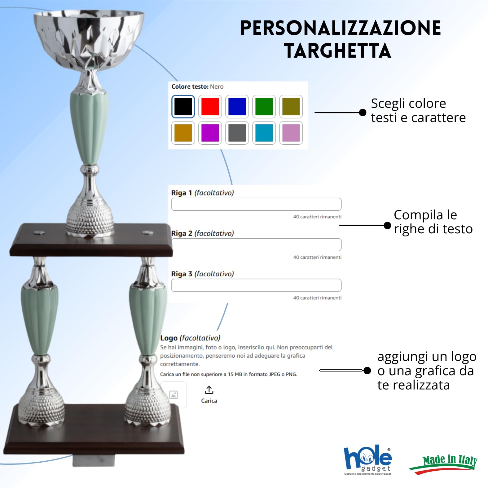 Coppa Trofeo Personalizzabile Grande a 2 Piani Varie Misure Calcio, Fantacalcio, Tennis, Padel, Basket Premiazioni Sportive ed Eventi con Targhetta Personalizzata cod 5.241