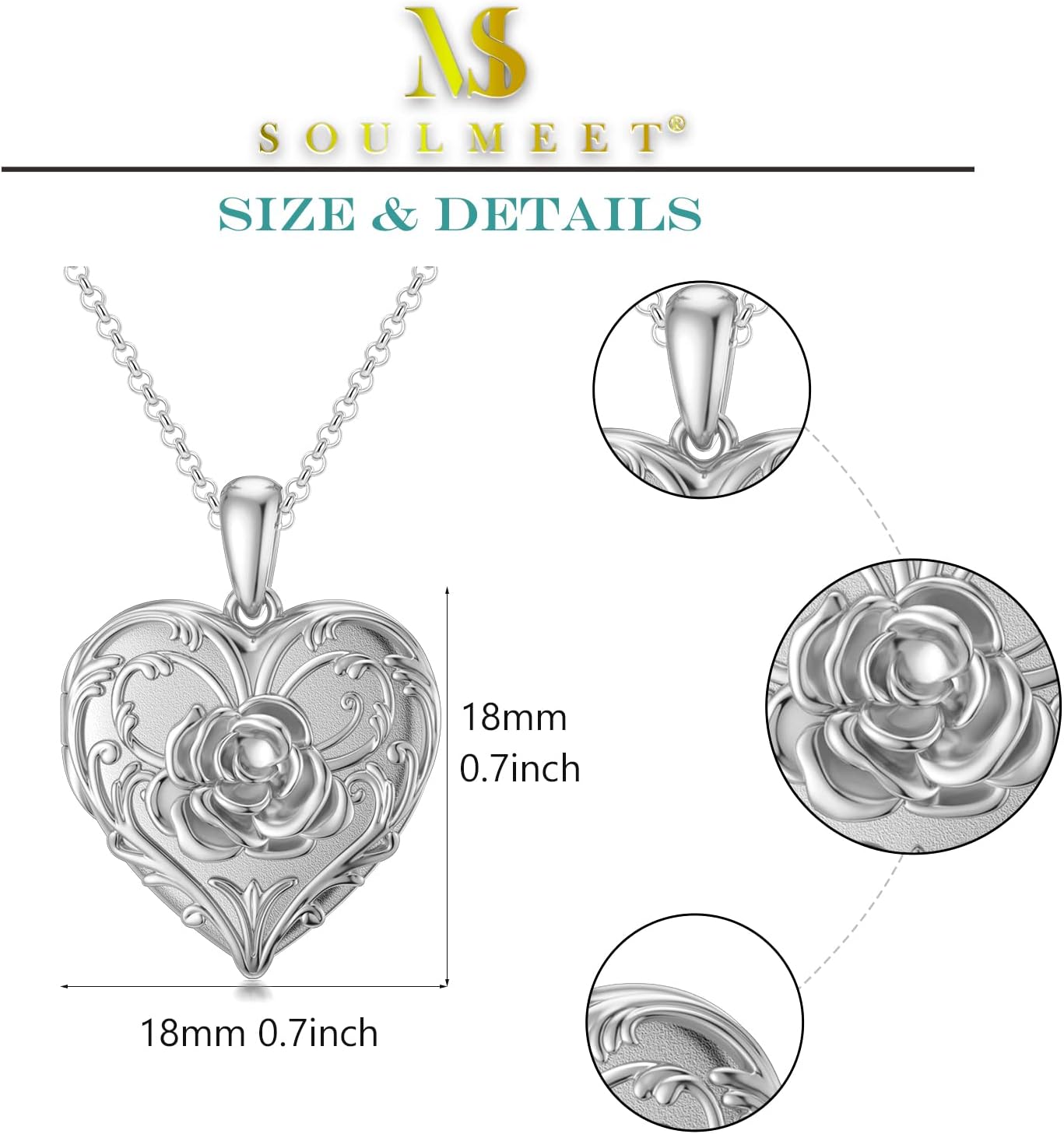 SOULMEET Sunflower/Rose White Locket Necklace That Holds Pictures Photo Keep Someone Near to You Personalized Sterling Silver/Real White Gold Locket Gift - Image 6