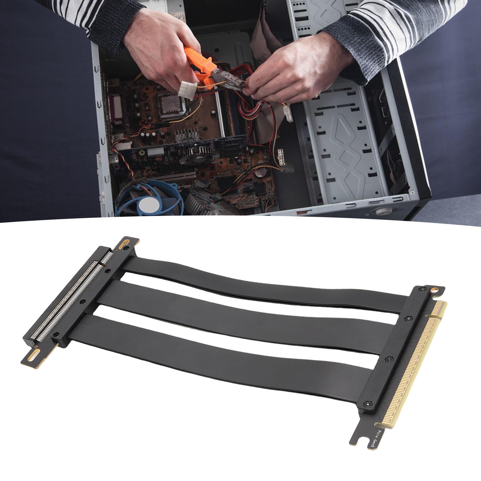 Tangxi PCIE 5.0 X16 Kabel Rozszerzony, Elastyczne Składane 128 Gb/S Eksterderka GPU Podwójne Uziemienie Kompatybilne z PCIE 4.0 3.0 Chłodzenie Wodne ITX, dla RTX4090 RTX5090 RX8900 (40cm)