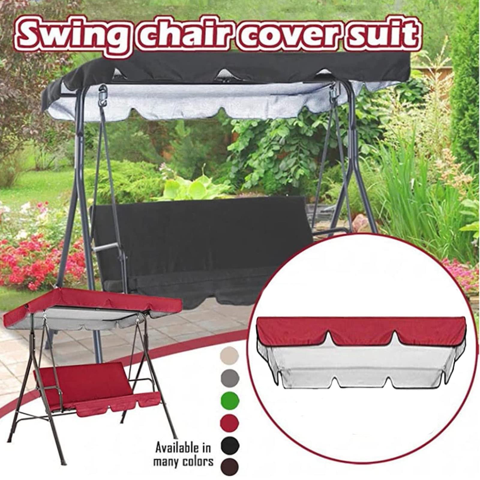 Federa Impermeabile Per Dondolo Da Giardino 3 Posti - Tessuto Poliestere 190T, Colore Rosso - Foto 6