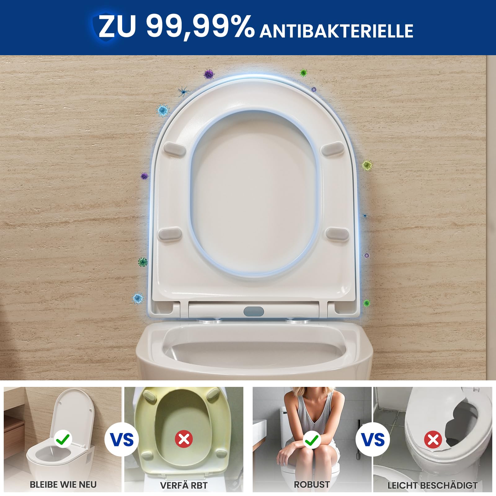 CECIPA Toilettendeckel mit Absenkautomatik, WC Sitz D Form, Klodeckel Weiß, Klobrille Quick Release, WC Deckel, Familien Toilettensitz, Klositz Soft Close,Quick Release Toilettenbrille Absenkautomatik