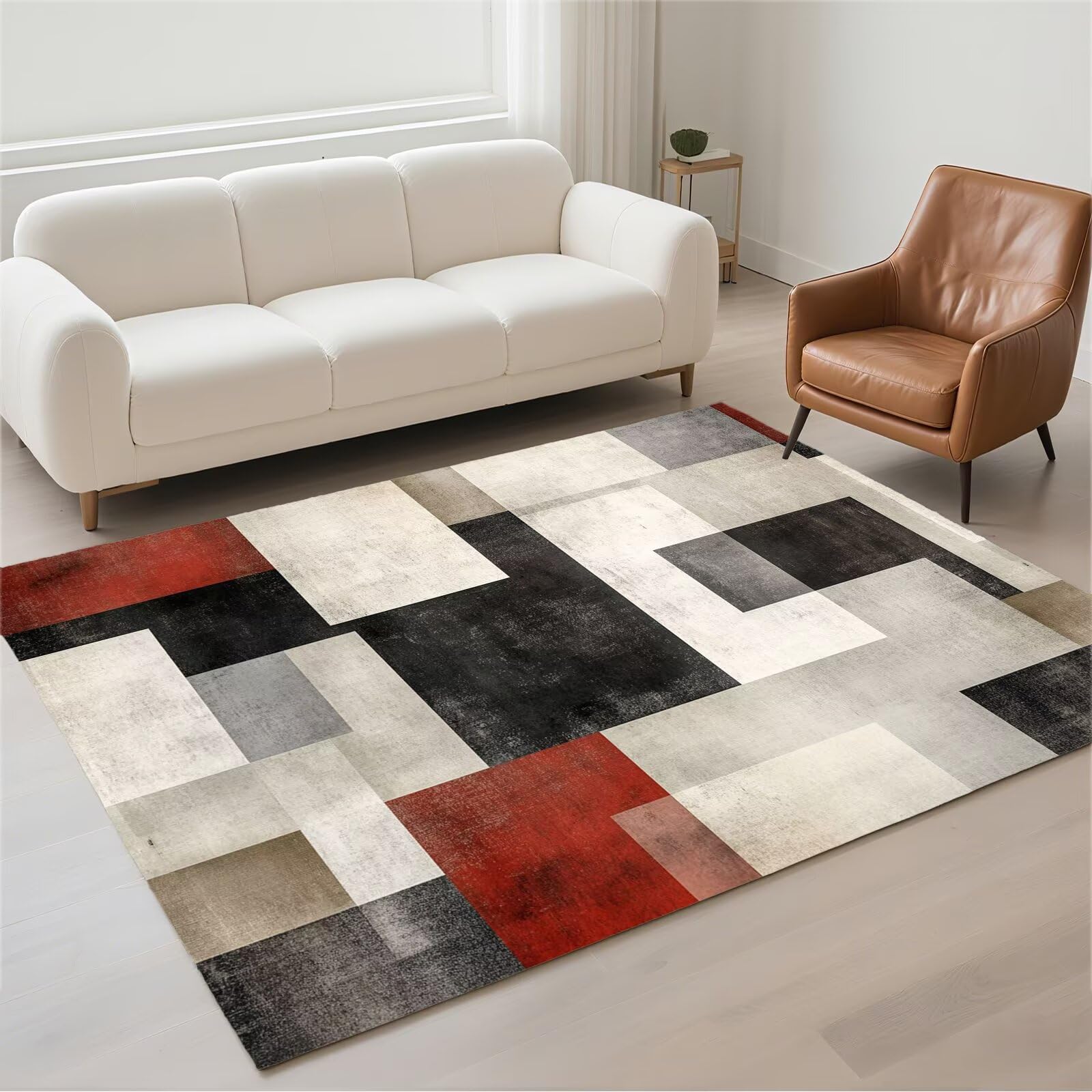 Tapis Salon 120x180cm Moderne Grand Carpet Pile Bouclée Doux et Lavable