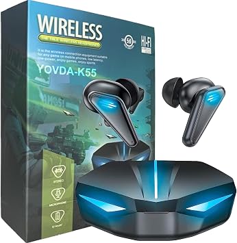 Wireless Gaming Earbuds, 65ms Low-Latency Bluetooth V5.0 Earphones, 3-Hole Noise Reduction Headphone, Dual-Mode TWS in-Ear Earbuds for Call of Duty Gamers, Black-K5S Game Earphone, K55