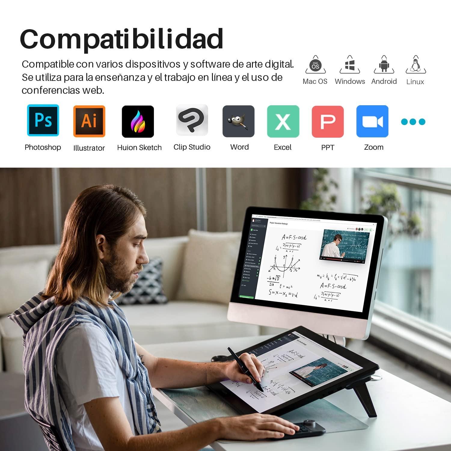 HUION Kamvas Pro 24 4K Tableta Gráfica con Pantalla, Monitor HUION 4K UHD de 23,8 Pulgadas con Mini KeyDial Inalámbrico K20, Lápiz PW517, 140% sRGB, Ideal para Educación en Línea y Conferencias Web