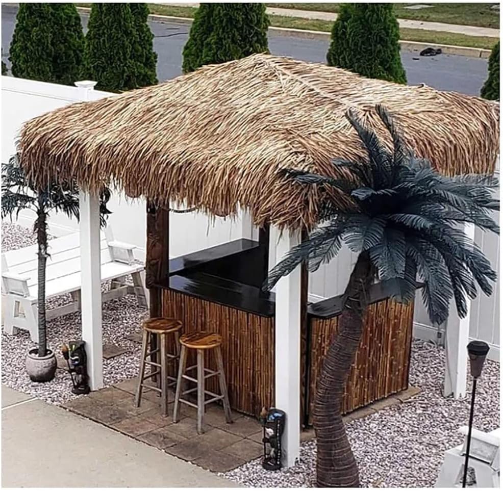 Simulation Thatch Tile Palm Thatch Roll Artificial Thatch Tile Plastic Pe Straw Roof Decorative Fireproof and Anti-Aging Fake Thatch Man-Made Thatch(Yellow f,0.5x10m/1.64X32.8ft)